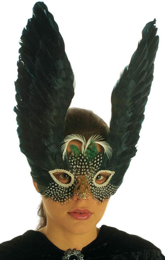 Deluxe Pheonix Feather Eyemask with Black Feather Trim from Karnival Costumes