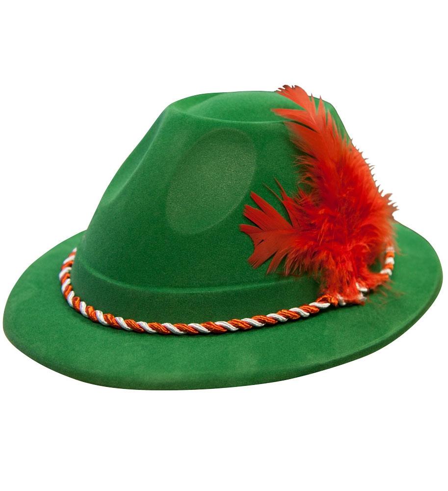 Adult Oktoberfest Flocked Hat with Red Feather from Karnival Costumes