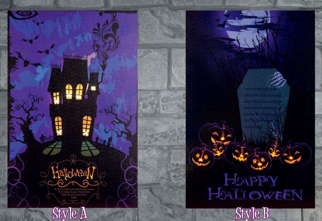 Battery Operated Light Up Halloween Scene 40x60cm Canvas Print - Both designs