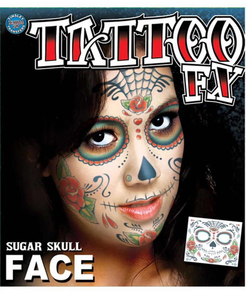 Temporary Day of the Dead Sugar Skull Face Tattoo from Karnival Costumes
