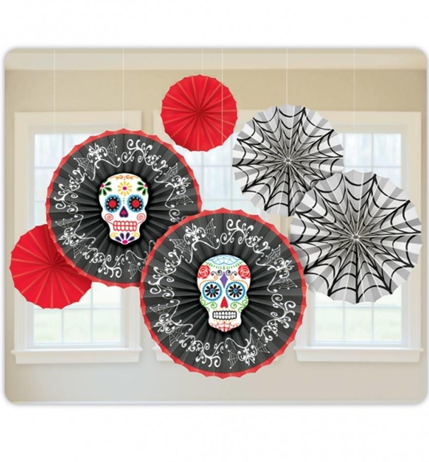 6 piece Day of the Dead Fan Decorations pack by Amscan 290029 from Karnival Costumes