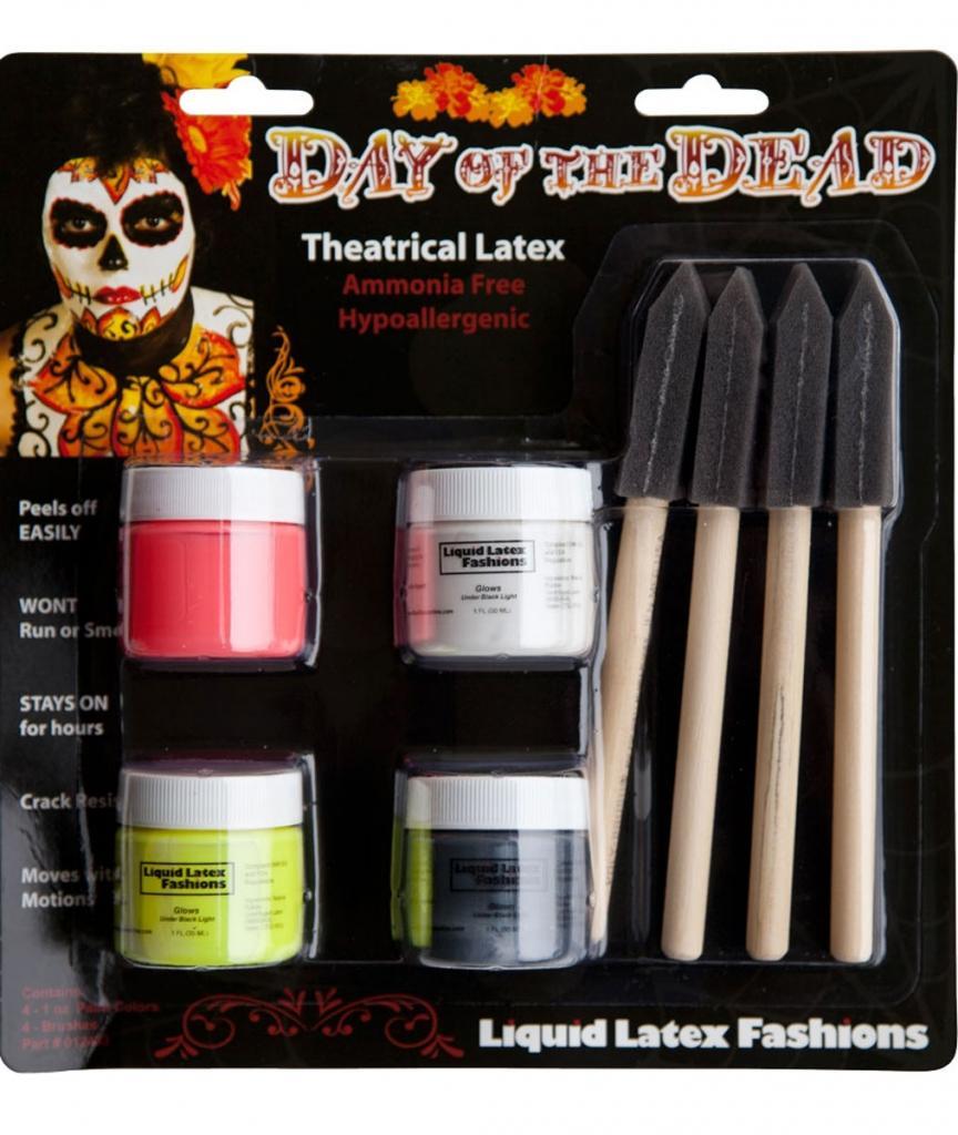 Day of the Dead Latex Makeup Kit including UV Sensitive colours by Wicked HA9023 available from Karnival Costumes