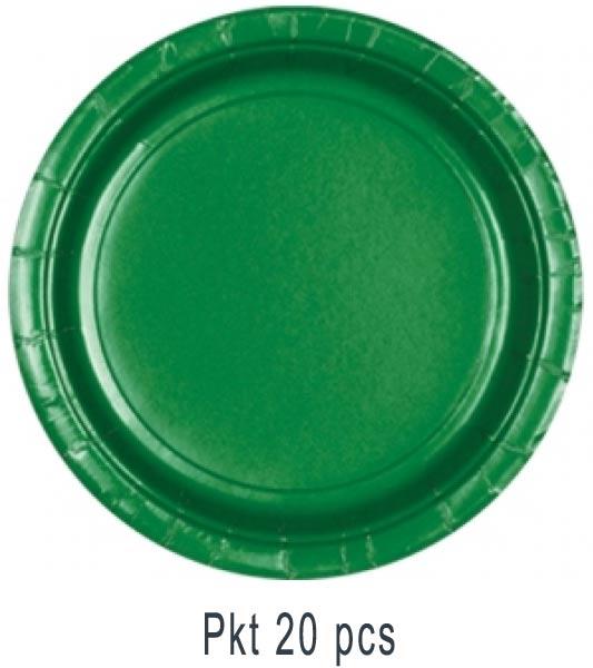 Pack of 20 Forest Green 23cm Paper Plates by Amscan 65015-03 and available from Karnival Costumes