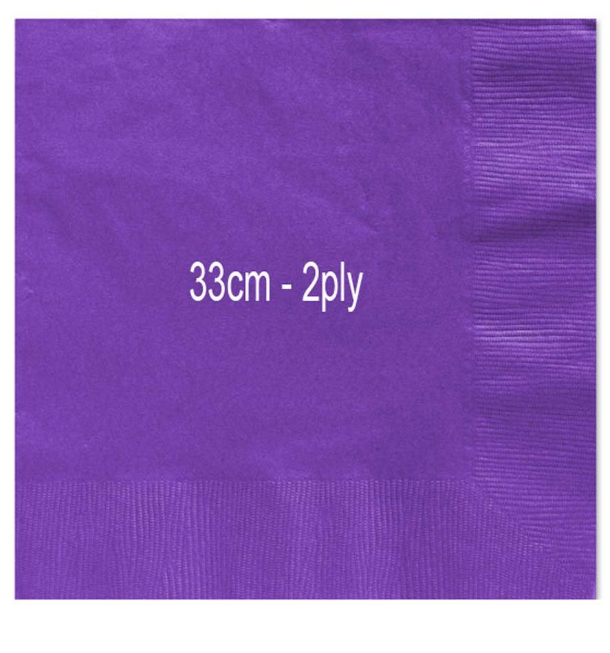 Pack of 50 Purple Luncheon Napkins in 2ply and 33cm size. By Amscan 61215-106 and available from Karnival Costumes