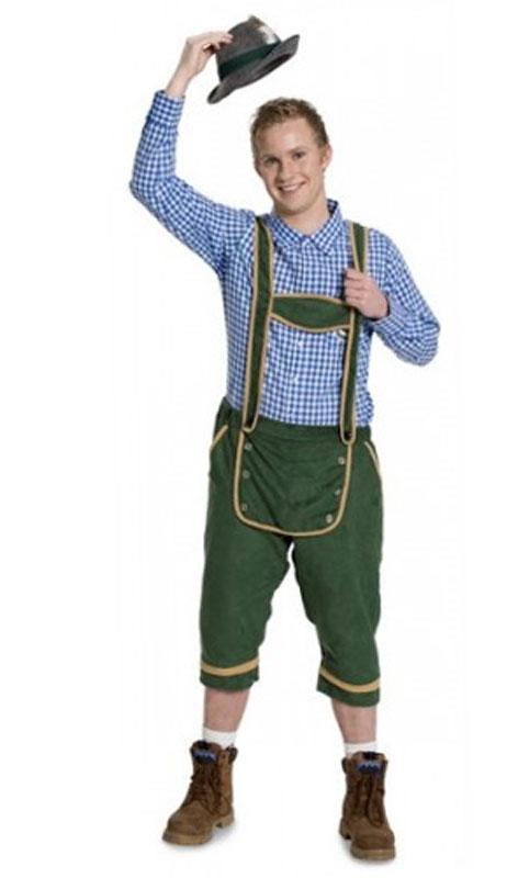 Bavarian Lederhosen Tyrolean Shorts in Green by Folat 63358 and available in sizes medium to xxl from Karnival Costumes