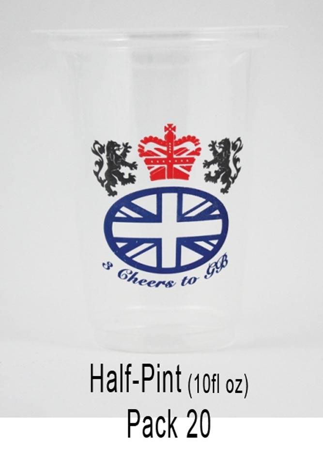 Pack of 20 CLEAR Great Britain Plastic Half Pint Glasses by Amscan 994916 available from Karnival Costumes online party shop