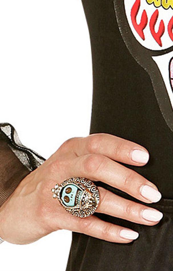 Luxury Day of the Dead Skull Ring with Strass Crystals 3503 available from Karnival Costumes online party shop