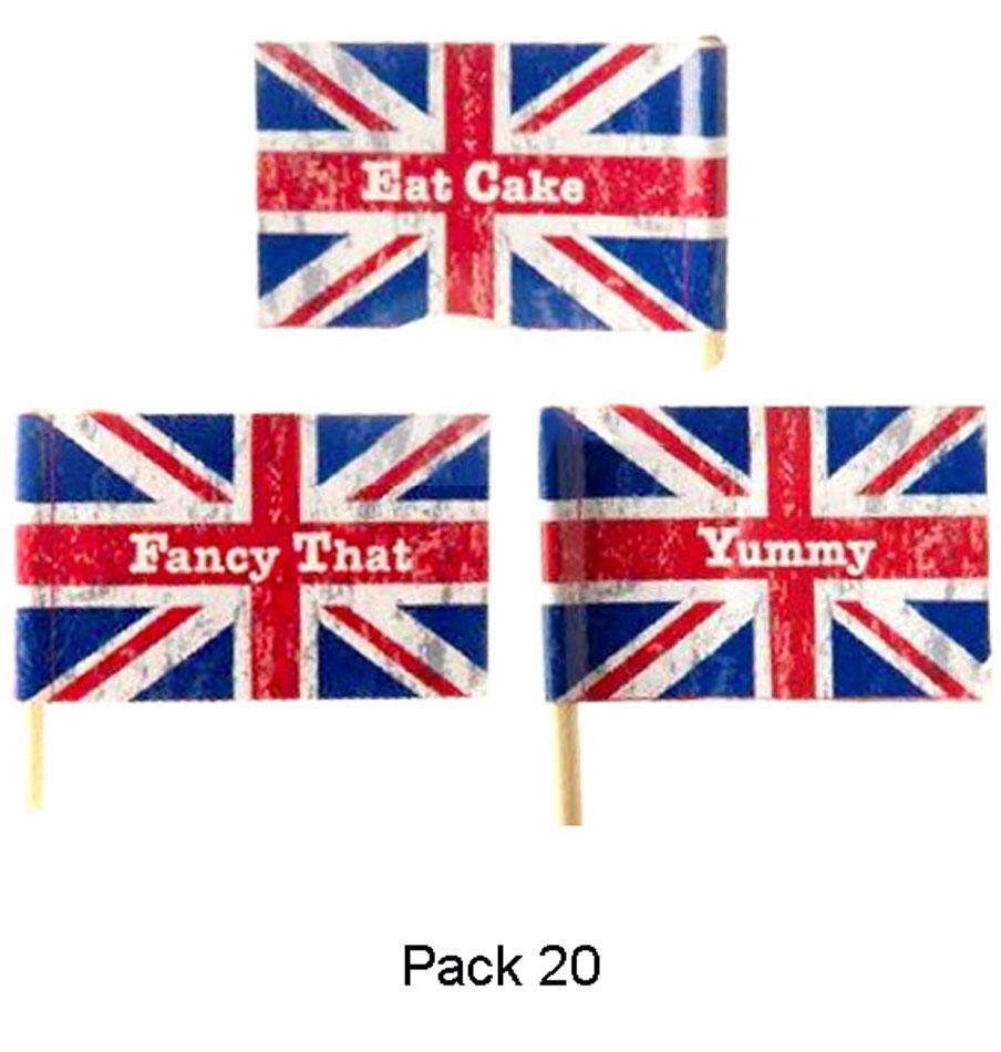Pk of 20 Union Jack Sandwich flgas or Cupcake Picks 95167 from Karnival Costumes online party shop