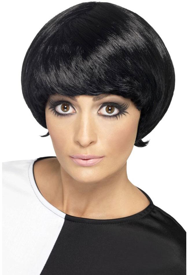 Psychedelic 60s Wig in Black with a Short Bob style. Cute and sassy wig from Smiffys 20221 available at Karnival Costumes online party shop