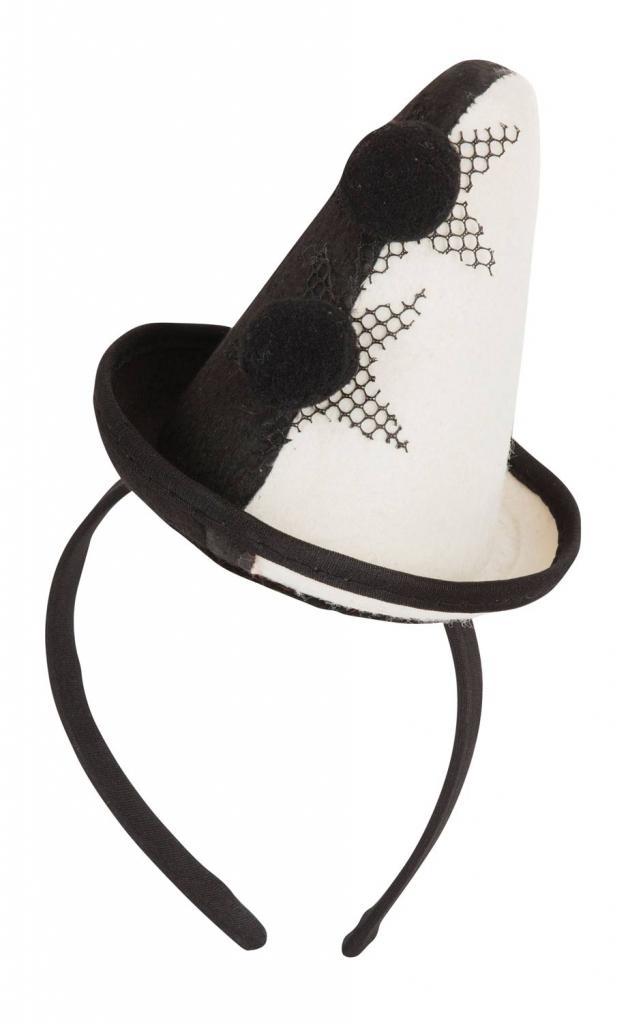 Circus Clown Hat on Headband Adult in black and white by Bristol Novelties BH654 available here at Karnival Costumes online Halloween Party Shop