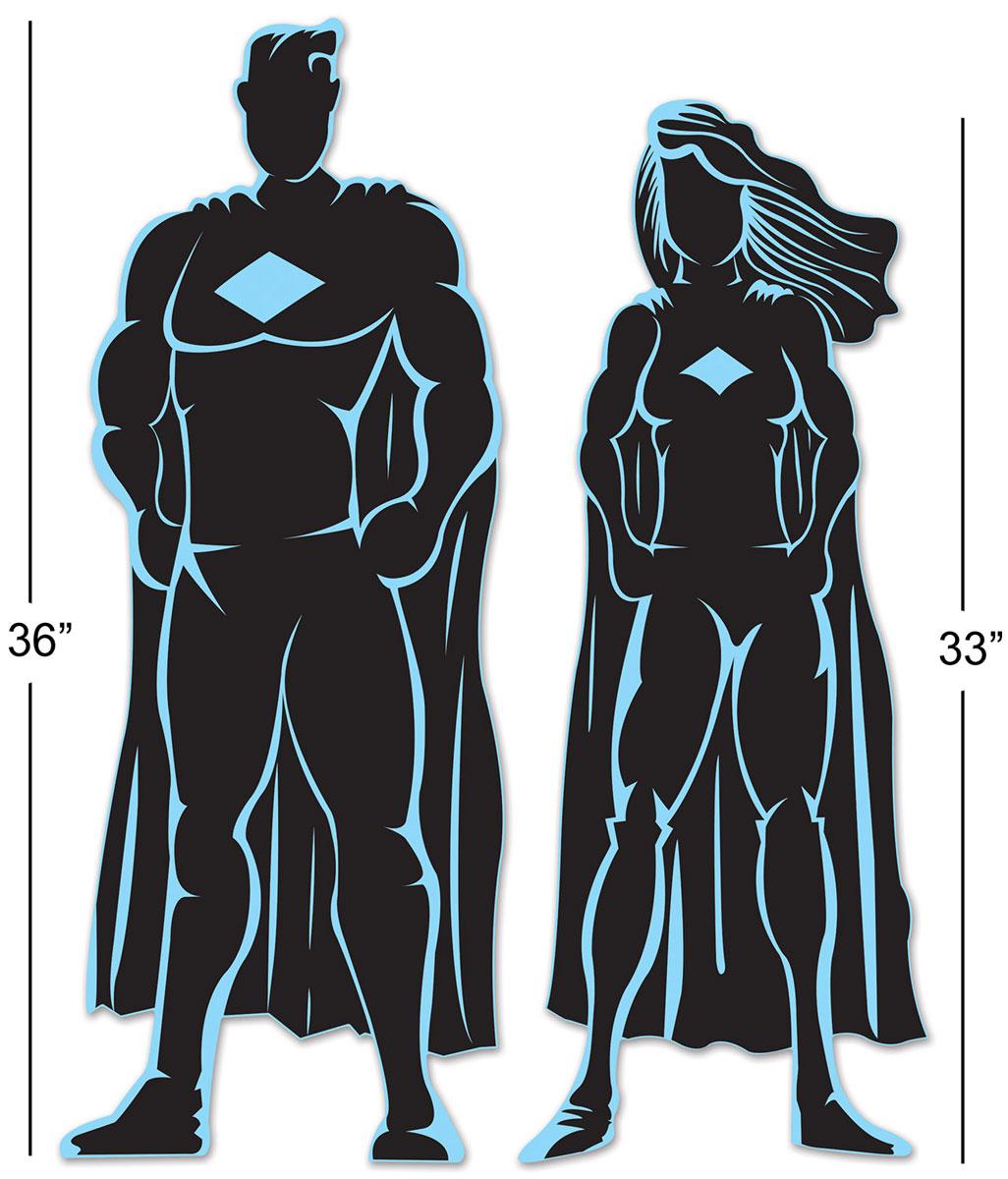 2pce Superhero Silhouette Cutouts pack by Beistle 59884 and available in the UK here at Karnival Costumes online party shop
