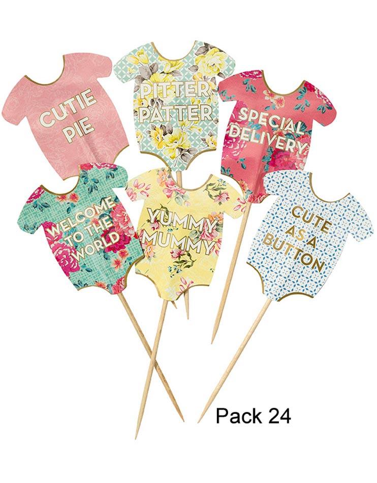 24 Baby Shower Cake Toppers or Party Picks by Talking Tables TS-BABY-CAKETOPPERS available here at Karnival Costumes online party shop