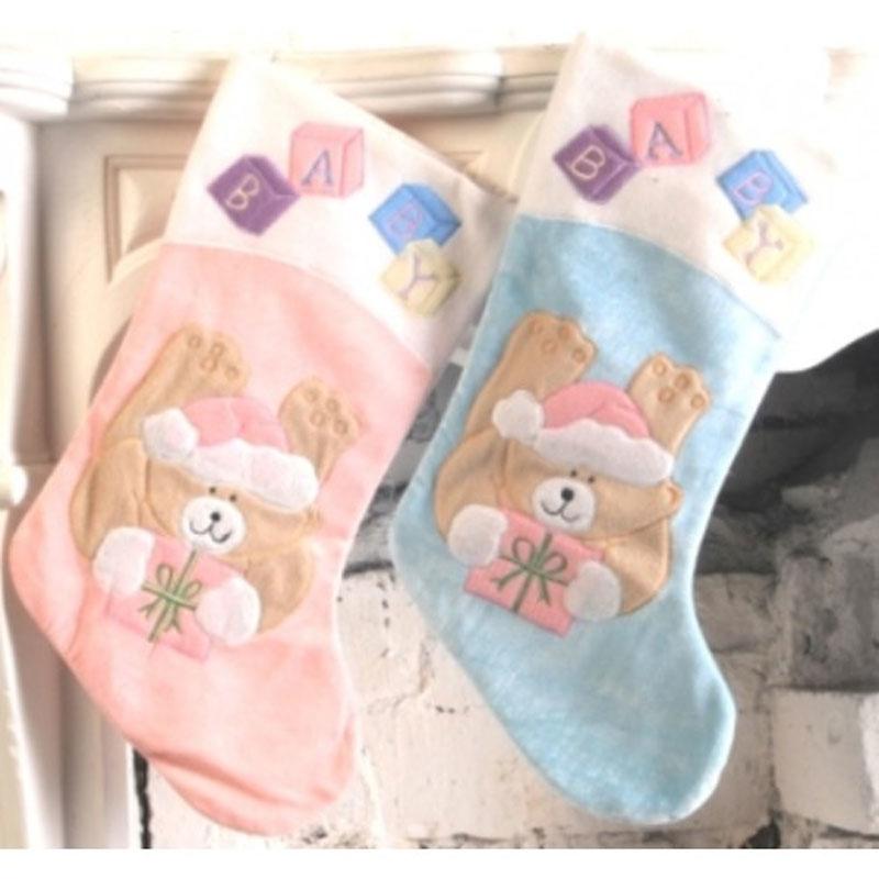 Decorated Baby's Christmas 50cm Stocking S6373 available in blue and pink here at Karnival Costumes online Christmas party shop