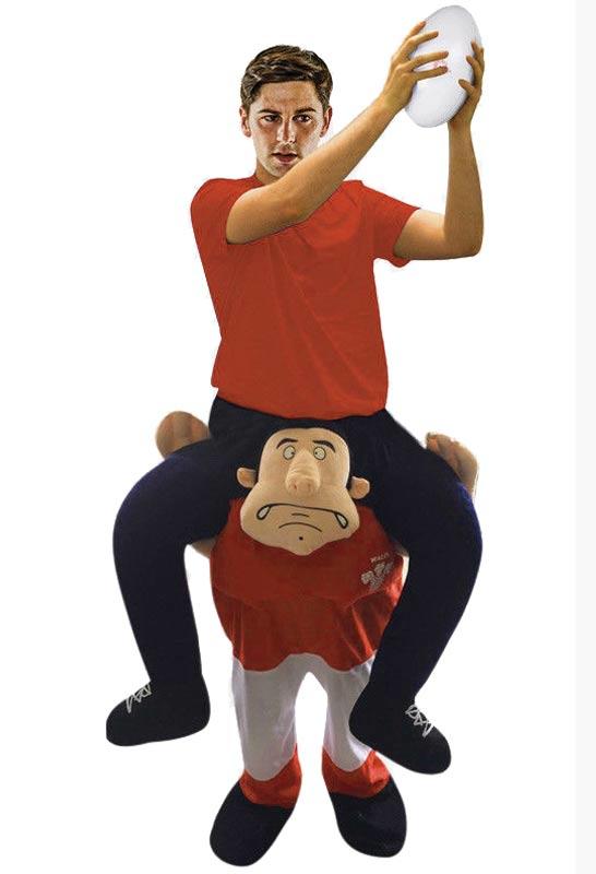 Give Me A Lift Wales Rugby Player Piggyback Costume MWCARM-WA available from the collection here at Karnival Costumes online party shop