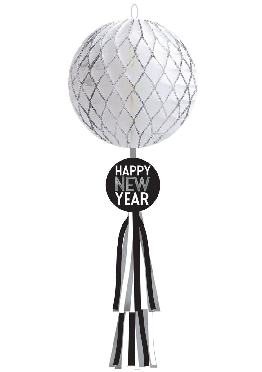 New Year's Disco Glitter Honeycomb Ball Drop With Tail 70cm by Amscan 290102 available here at Karnival Costumes online party shop