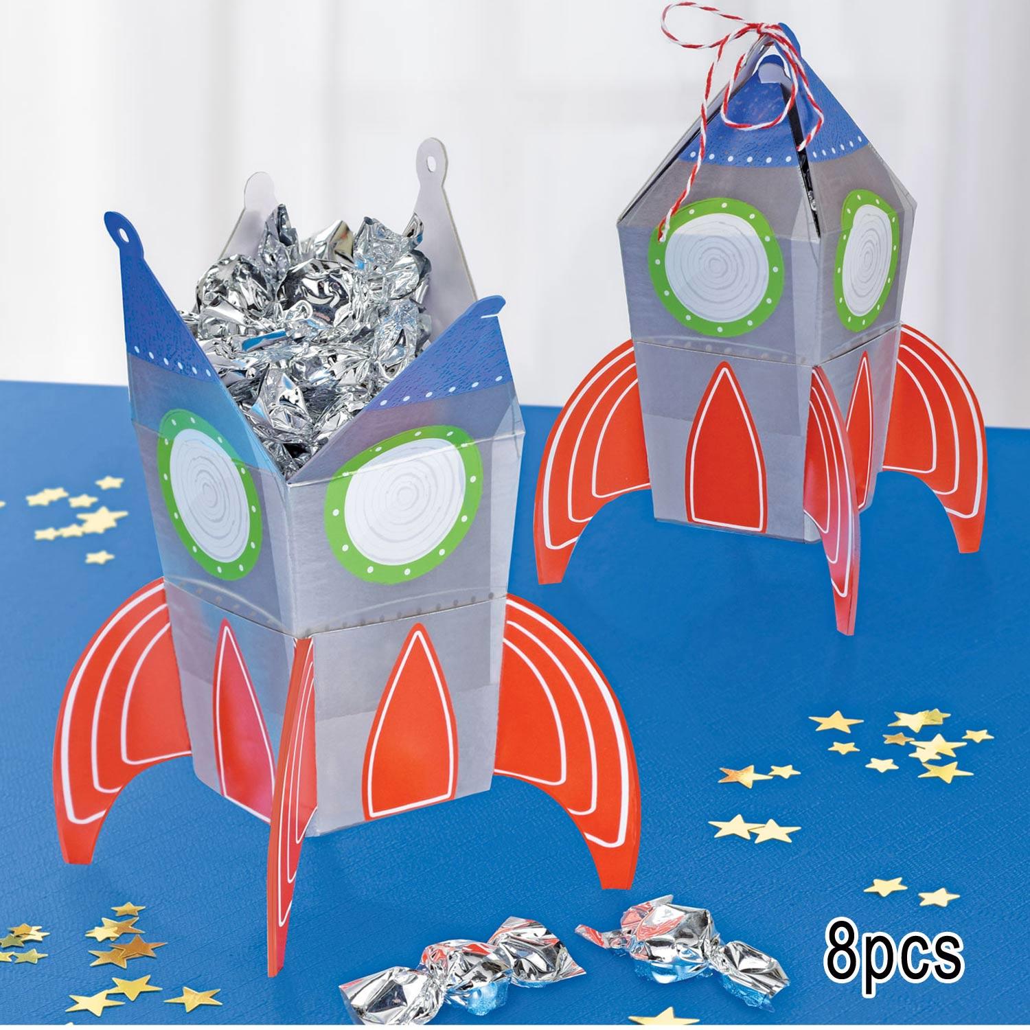 Pack 8 Blast Off Birthday Favour Boxes by Amscan 3902278 available in the UK here at Larnival Costumes online party shop