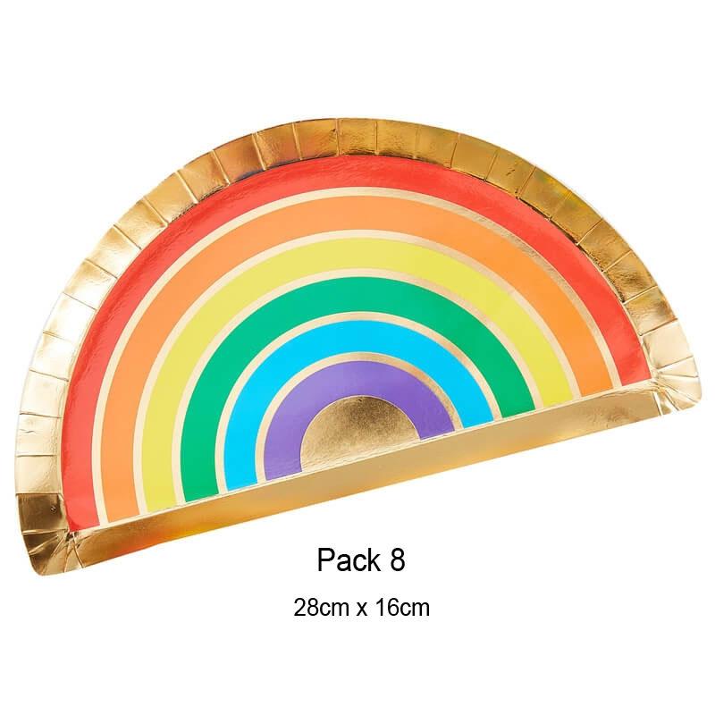 Rainbow and Gold Foiled Paper Plates pk8 by Ginger Ray RA-938 available here at Karnival Costumes online party shop