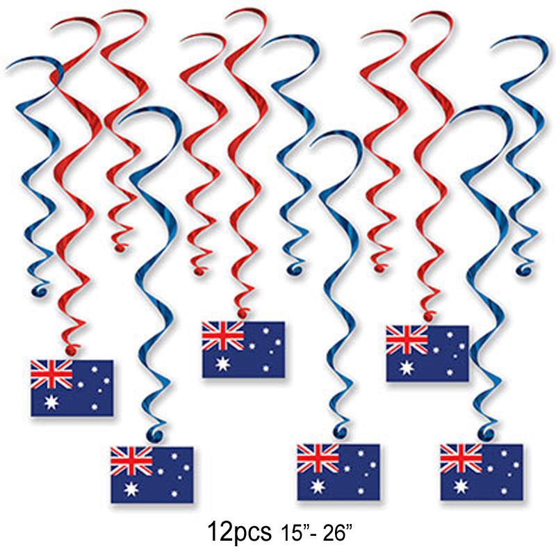 Australian Flag Whirls (12pc) by Beistle 53662 available here at Karnival Costumes online party shop