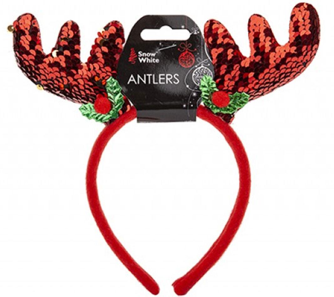 Christmas Novelty Red Sequin Reindeer Antlers Headband by PMS 520047 available here at Karnival Costumes online party shop