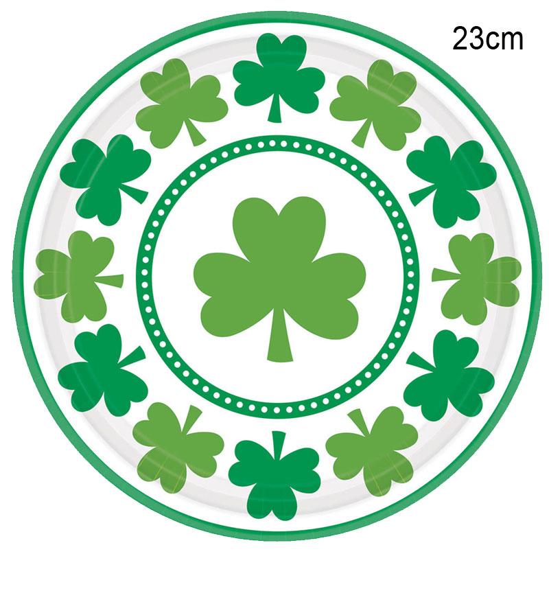 8x Lucky Shamrocks St Patrick's Day Paper Dinner Plates 23cm by Amscan 551453 available here at Karnival Costumes online party shop