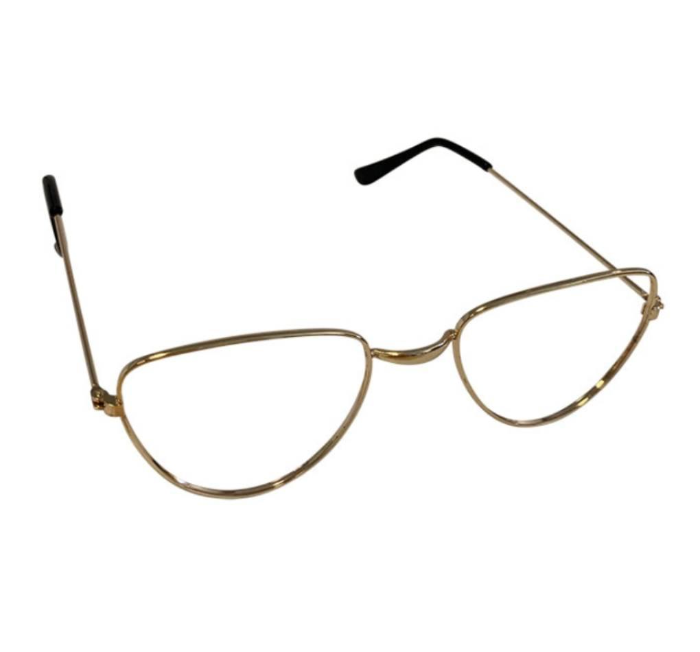Classic half-moon glasses with gold coloured frame by Wicked XM-4679 available here at Karnival Costumes online party shop