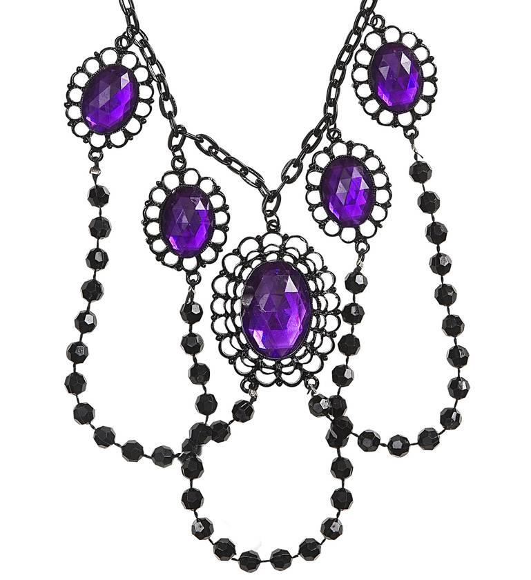 Deluxe costume Black Beaded Choker with Purple Gems by Widmann 2969V available here at Karnival Costumes online party shop