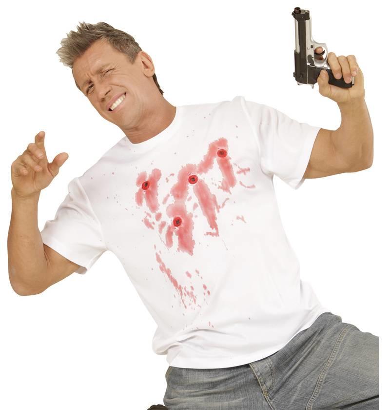 Bullet holed t-shirt for adults by Widmann 1130 available here at Karnival Costumes online party shop
