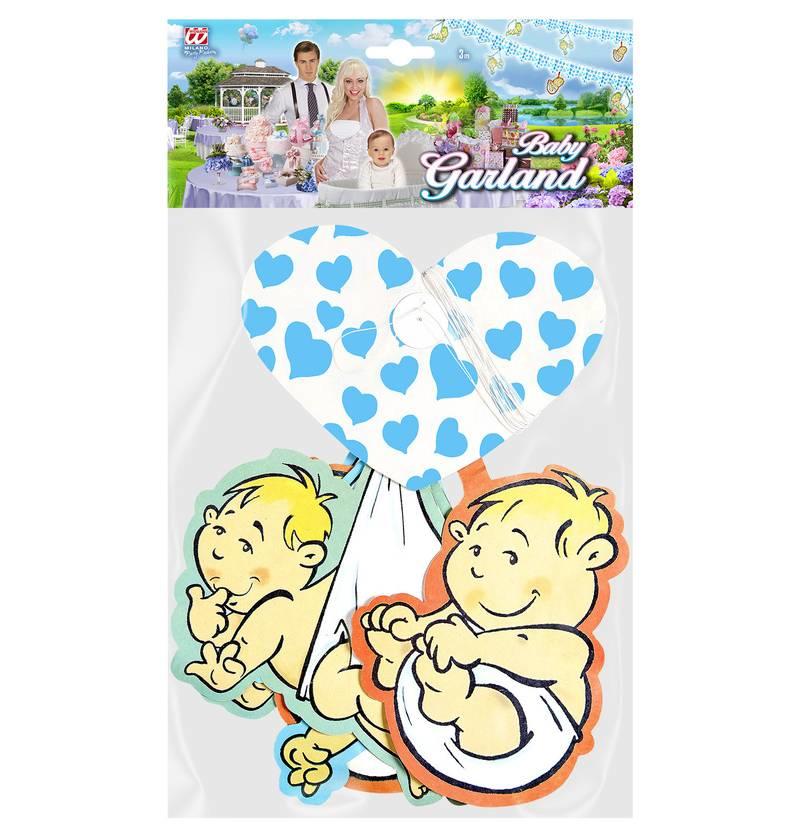 Packaging of our 3m long Azure Baby Blue Heart Garland with Babies by Widmann 95733 available here at Karnival Costumes online party shop
