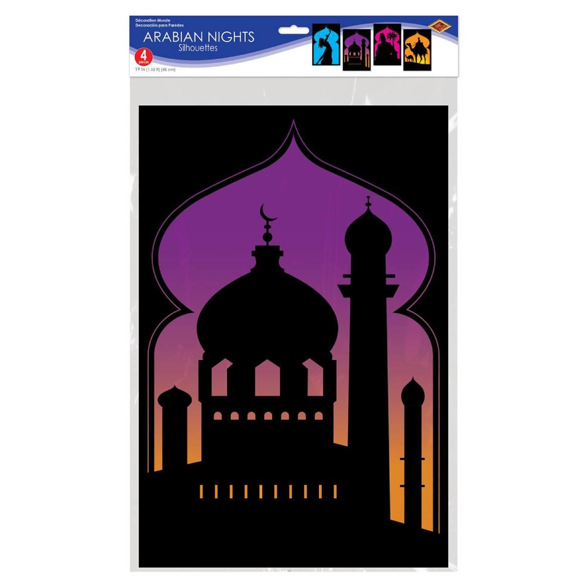 Packaging for our pack of 4 Arabian Nights Silhouettes by Beistle 53558 available here at Karnival Costumes online party shop