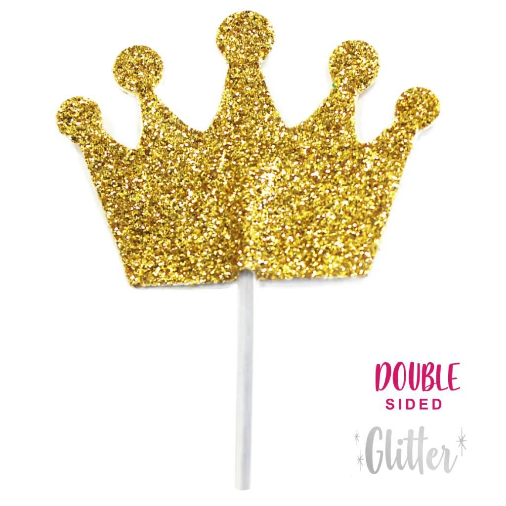 Gold Glitter Crown Cupcake Toppers pk12 by Creative Party M557 available here at Karnival Costumes online party shop