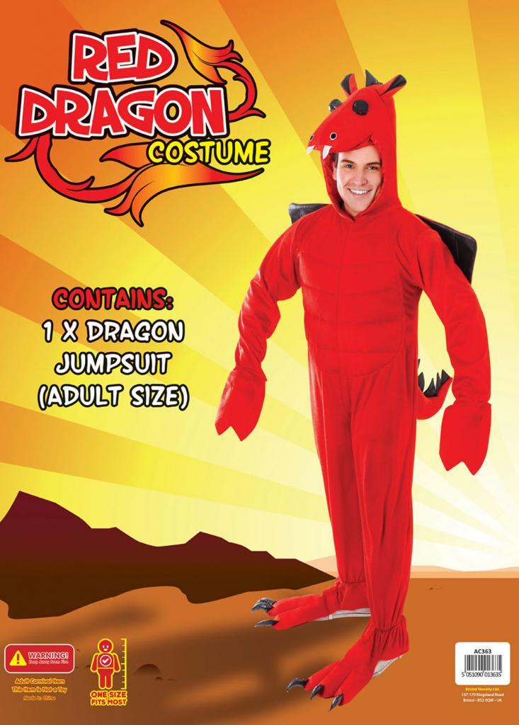 Adult Red Dragon Fancy Dress Padded Costume from Karnival Costumes AC363