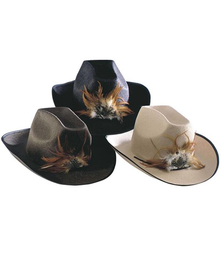 Felt Cowboy Hats complete with Feather Decoration by Widmann 2528P available here at Karnival Costumes online party shop
