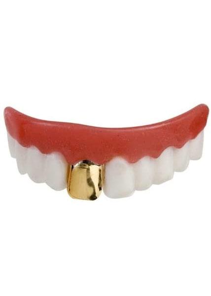 White Teeth and Single Gold Tooth Denture by Widmann 8396T available here at Karnival Costumes online party shop
