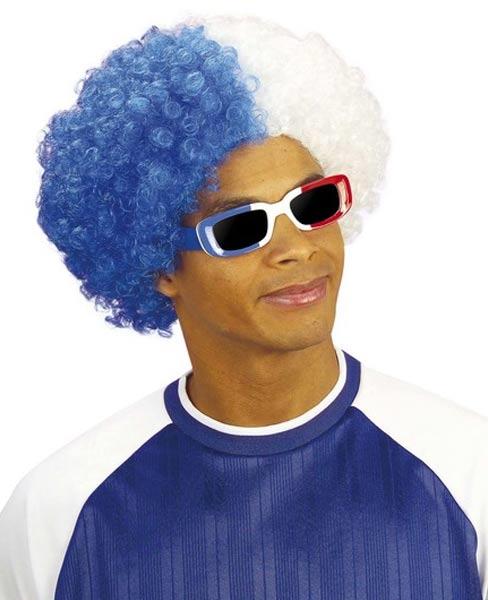 Blue and White Wig for Sports fans and supporters by Widmann 5983L and available here at Karnival Costumes online party shop