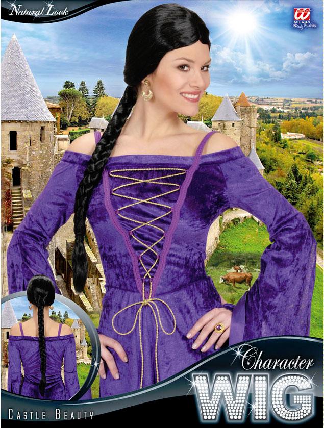 Lady's Castle Beauty Black Wig with Plait by Widmann R0724 available here at Karnival Costumes online party shop