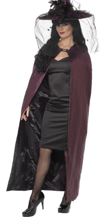Purple and black reversible glamour cape for Halloween by Smiffy 36873 available here at Karnival Costumes online party shop