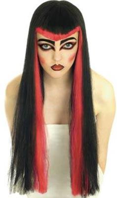 Two Tone Vampiress Wig in Black and Red by Fun Shack 1166 available from a collection of costume wigs here at Karnival Costumes online Halloween party shop
