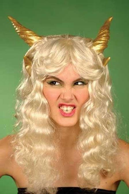Mythical Wig with Golden Horns and Ear Tips