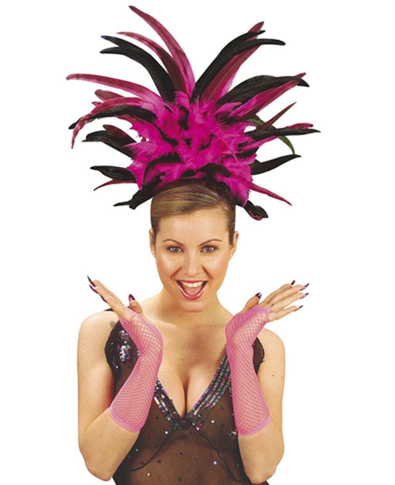 Copacabana Feather Headdress in pink and black by Widmann 6601LP available here at Karnival Costumes online party shop