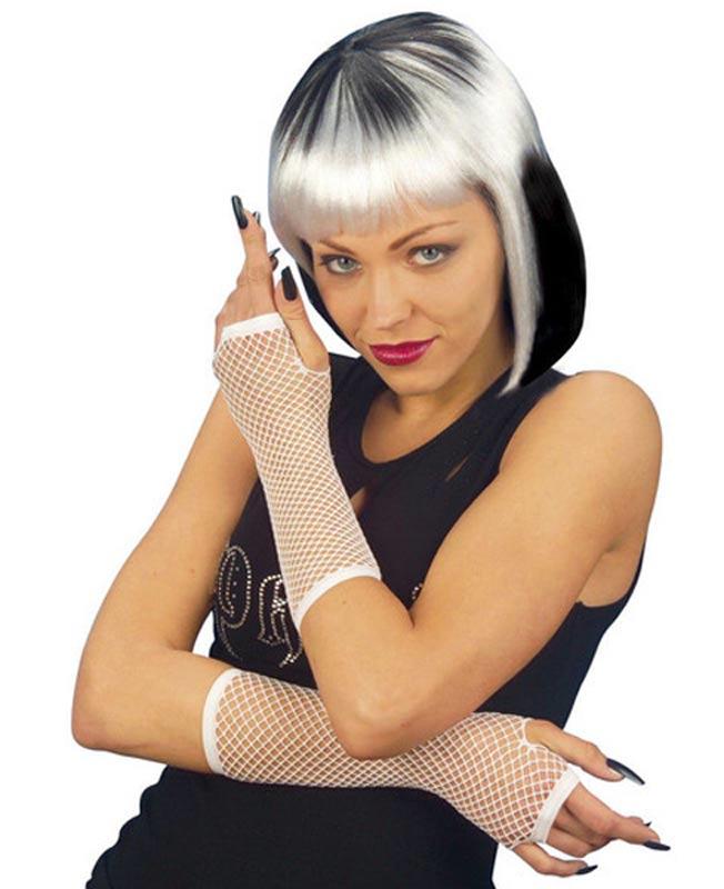 Lady's White Fishnet Fingerless Gloves by Widmann 1473 available here at Karnival Costumes online party shop