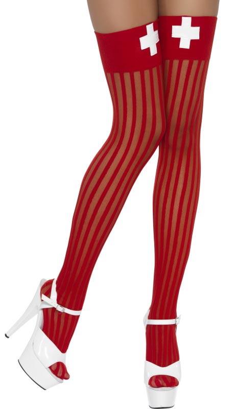 Nurse Thigh Highs - Red Stripes with Logo