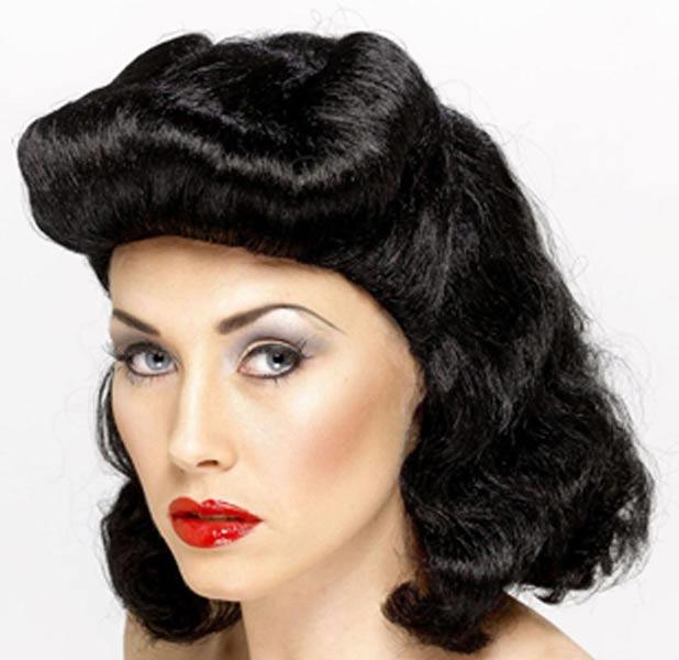 Pin Up Girl Wig in Black by Smiffys 29283 from a collection of character costume wigs available here at Karnival Costumes online party shop