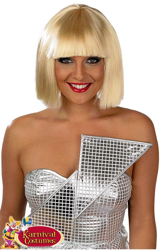 Lady Gaga styled blonde pageboy wig by Fun Shack 3857 and from a collection of Pop Diva and Superstar Costume Wigs here at Karnival Costumes online party shop