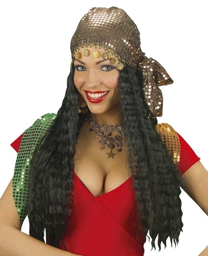 Gypsy Wig with Sequinned Headscarf by Widmann G0874 available here at Karnival Costumes online party shop