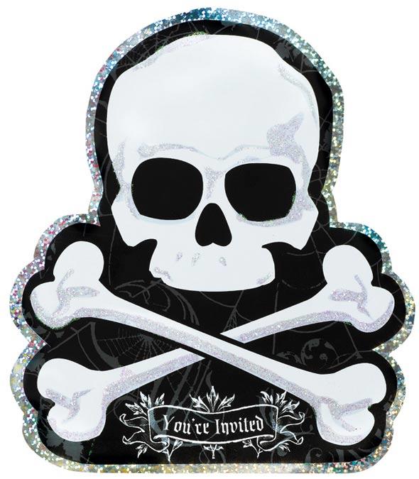Halloween Party Invitations - Skull and Crossed Bones Pkt 8