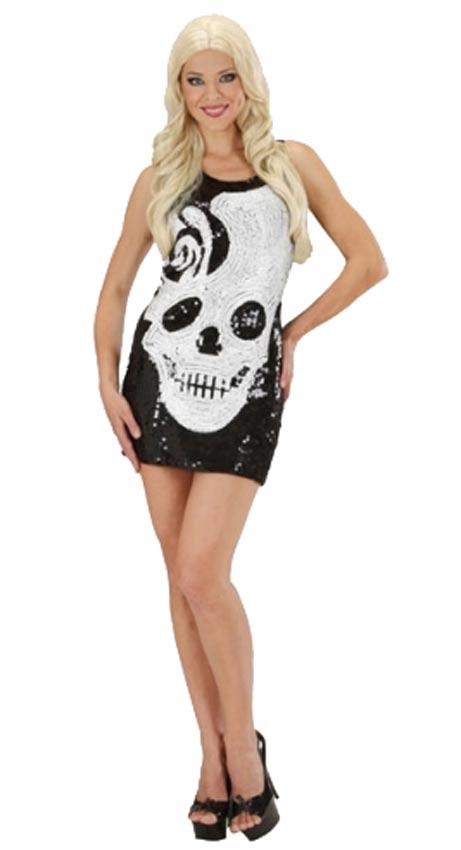 Sequin Dress with Skull from a collection of flirty Halloween fancy dress costumes at Karnival Costumes your Halloween specialists