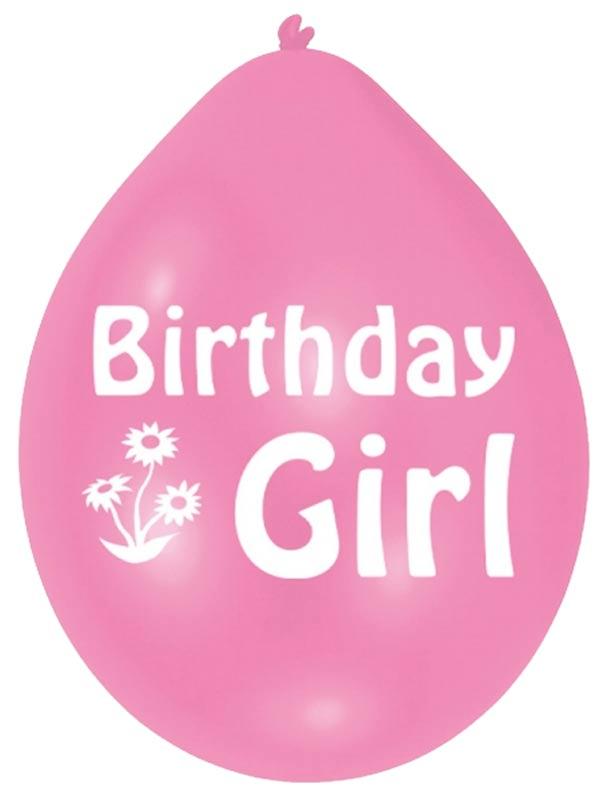 Birthday Girl Balloons in Pink and printed in white brought to you by Karnival Costumes www.karnival-house.co.uk