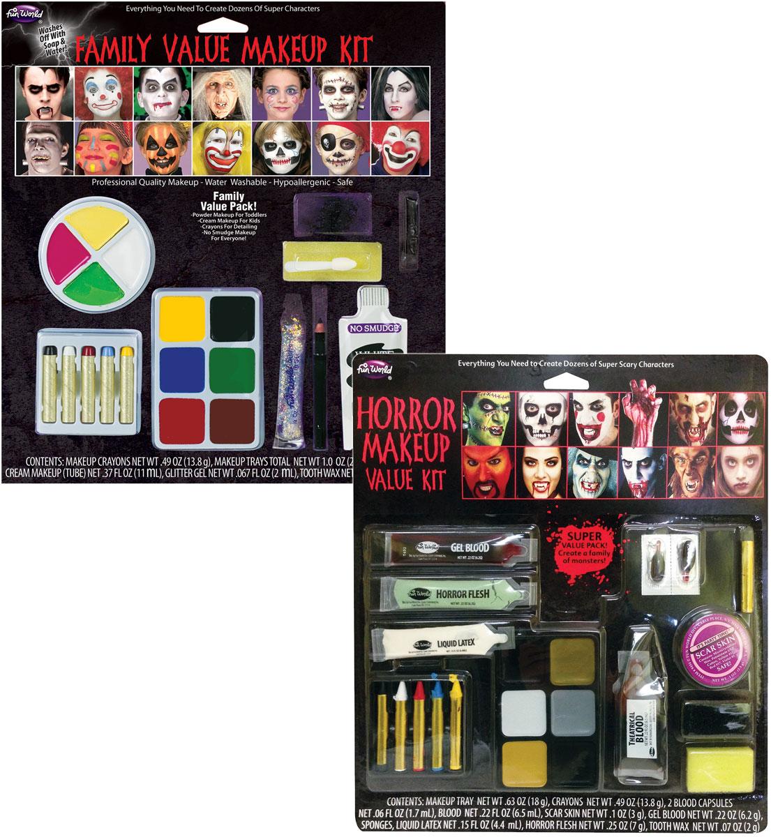 Value Family Makeup Sets by Fun-World 9543 available in either Festive/General or Horror options