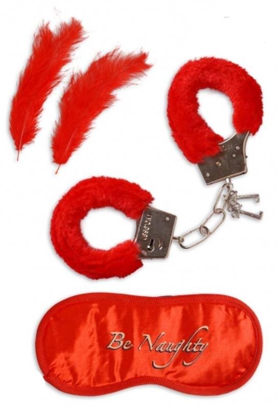 Lovers Fun Set for Valentines including feathers, handcuffs and blindfold