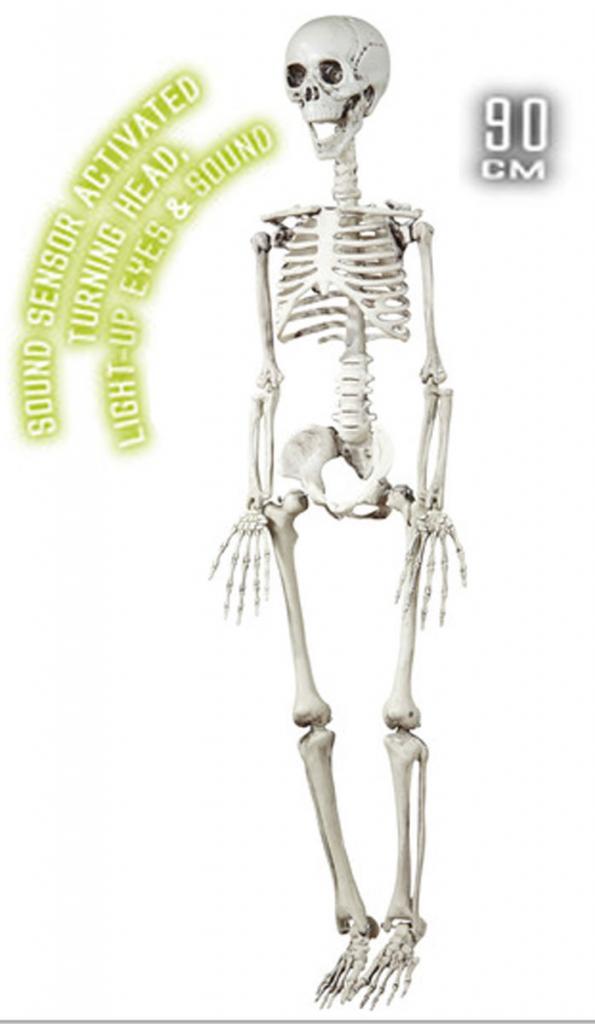 Animated Skeleton 90cm with Sound and Light by Widmann 01420 and available in the UK from Karnival Costumes